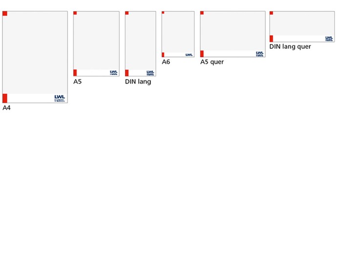 Formatansichten A4, A5, DIN lang, A6, A5 quer und DIN lang quer im LWL-Rahmenlayout. (vergrößerte Bildansicht wird geöffnet)